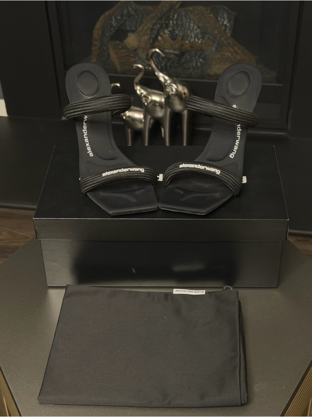 alexanderwang Black Logo Strap Heeled Sandals